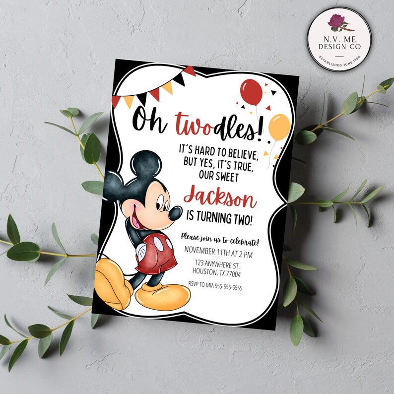 EDITABLE Oh Twodles Mickey Mouse 2nd Birthday Party Etsy