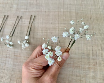 Dried baby’s breath hair pins for brides, bridesmaids and flower girls, Boho chic wedding and special occasions
