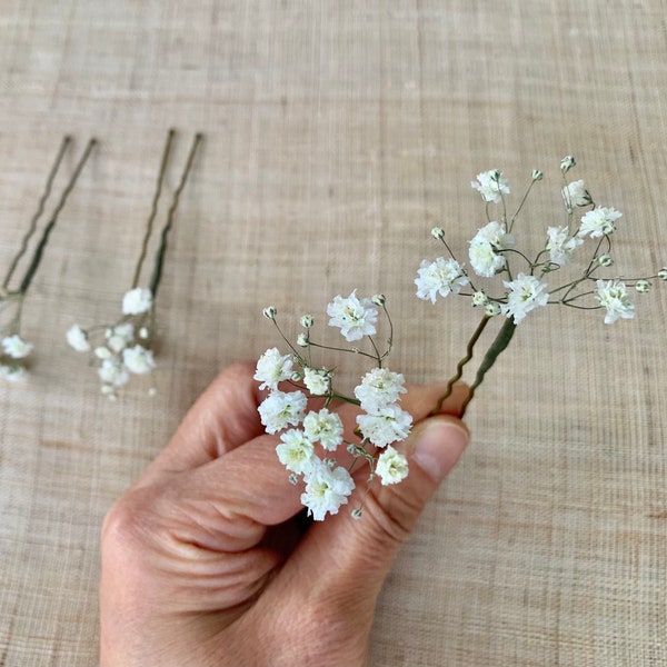 Dried baby’s breath hair pins for brides, bridesmaids and flower girls, Rustic wedding and special occasions