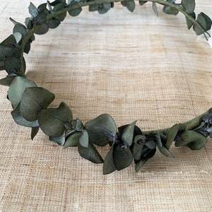 Preserved eucalyptus head crown for rustic farm style wedding and events