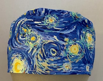 SCRUB CAPS: Starry Night Scrub Cap, Scrub Hat, Surgical Cap, Cotton Scrub Cap, Foodservice Hat, Fun Scrub Cap, Scrub Cap, Artist Scrub Hat