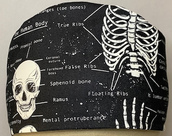 SCRUB CAP: Skeleton Glow in the Dark Scrub Cap, Ortho Scrub Cap, Foodservice, Healthcare Worker, Surgical Scrub Cap