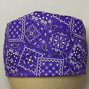 SCRUB CAPS: Purple Paisley Banada Scrub Cap, Surgical Scrub Cap, Cotton Scrub Cap, Foodservice, Healthcare Worker, Purple Scrub Cap