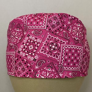 SCRUB CAPS: Pink Paisley Bandana Scrub Cap, Surgical Scrub Cap, Pink Scrub Cap, Cotton Scrub Cap, Fun Scrub Cap, Healthcare Worker