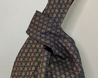 Japanese Star Knot Bag, Japanese Knot Bag, Gold and Blue Knot Bag, Wrist Bag, Everyday Essentials Knot Bag, Star Knot Bag