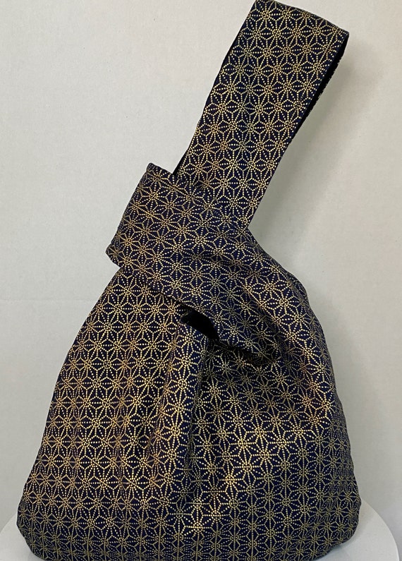 Japanese Star Knot Bag, Japanese Knot Bag, Gold and Blue Knot Bag, Wrist Bag, Everyday Essentials Knot Bag, Star Knot Bag