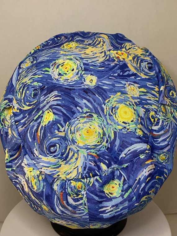 Van Gogh Starry Night Scrub Cap For Long Hair Ponytail Scrub Cap for Women | Van Gogh Inspired Starry  main image 2