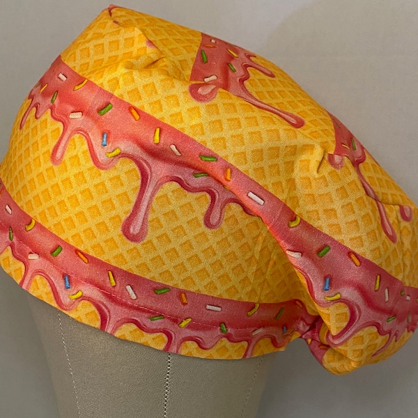 SCRUB CAPS: Ice Cream Euro Style Scrub Cap, Euro Style Scrub Cap, Surgical Scrub Cap, Fun Scrub Cap, Cotton Scrub Cap, Food Scrub Cap