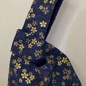 Gold Sakura Japanese Knot Bag, Sakura Japanese Knot Bag, Cherry Blossom Knot Bag, Wrist Bag, Japanese Knot Bag, Reversible Knot Bag
