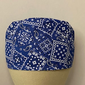 SCRUB CAPS: Blue Paisley Bandana Scrub Cap, Surgical Scrub Cap, Cotton Scrub Cap, Fun Scrub Cap, Healthcare Worker, Tech Scrub Cap