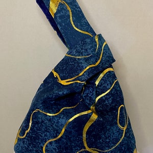 Marbled Blue Fauna Japanese Knot Bag, Japanese Knot Bag, Wrist Bag, Everyday Essentials, Errand Bag,Marbled Knot Bag,  Daily Knot Bag