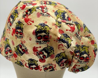 Shop Exclusive : True Crime Obsessed Euro Style Scrub Cap, Scrub Cap, Surgical Scrub Hat, Scrub Cap, True Crime Scrub Ca