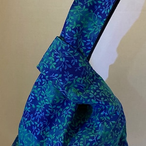 Blue and Green Vines Japanese Knot Bag,  Mother's Day Gift, Japanese Knot Bag, Reversible Knot Bag, Wrist Bag, Beautiful Knot Bag,