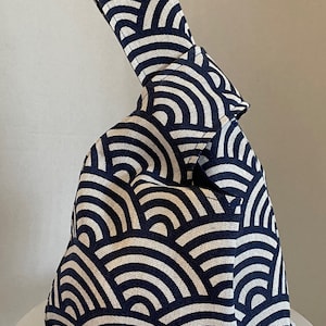 Waves of Tradition Japanese Knot Bag, Japanese Knot Bag, Wrist Bag, Lunch Bag, Bag with Pockets, Mother's Day Gift, Gift for Mom