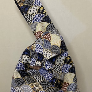 Waves of Tradition Japanese Knot Bag, Japanese Bag, Wrist Bag, Cotton Knot Bag, Beautiful Knot Bag, Errand Bag, Everyday Essentials Bag