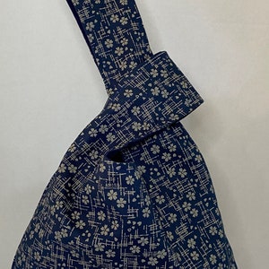 Blue Sakura Japanese Knot Bag, Japanese Knot Bag, Wrist Bag, Errand bag, Everyday Essentials, Sakura Knot Bag, Daily Knot Bag