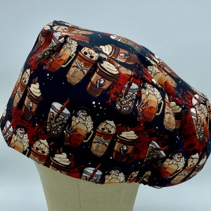 Scrub Caps: Fright-uccino Euro Style Scrub Cap, Euro Style Scrub Cap, Scrub Cap, Scrub Hat, Surgical Scrub Cap, Funny Scrub Cap