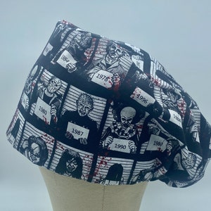 Scrub Caps: Mug Shots and Terror Euro Style Scrub Cap, Scrub Cap, Scrub Hat, Surgical Scrub Cap, Fun Scrub Cap, Cotton Scrub Cap