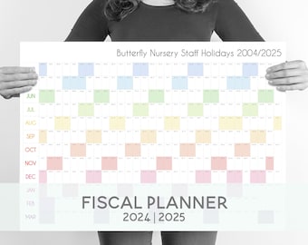 Personalised Year Planner April 2024 - March 2025, Monthly Wall Planner, Horizontal Year Planner, FISCAL Calendar