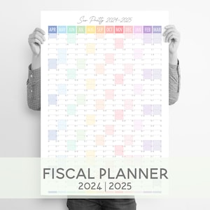 FISCAL 2024/2025 Year planner, Personalised Planner Apr 2024 Mar 2025, Monthly Wall Planner, A1 / A2 VERTICAL calendar, Pastel colours image 1