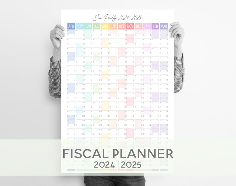 FISCAL 2024/2025 Year planner, Personalised Planner Apr 2024 Mar 2025, Monthly Wall Planner, A1 / A2 VERTICAL calendar, Pastel colours image 1