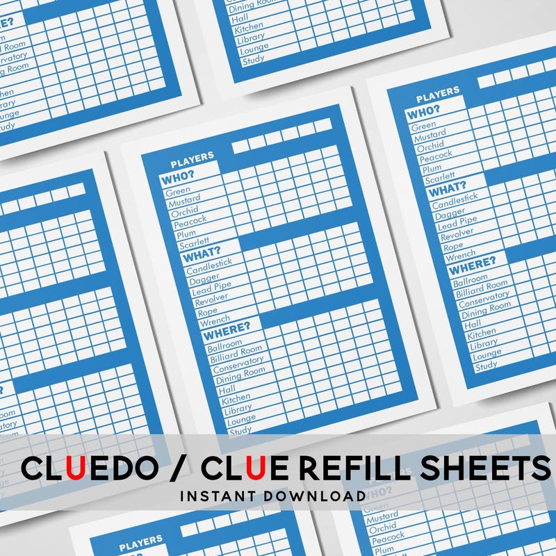 Cluedo printable sheets etsy uk