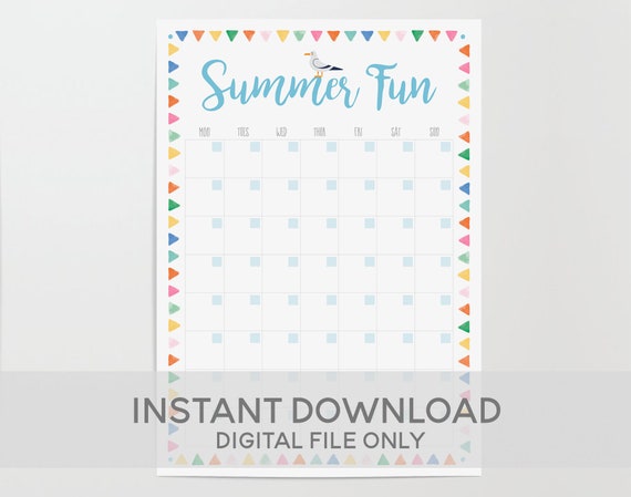 Summer Holiday Wall Planner, Printable Summer Calendar, Summer Holidays  Organiser, A4 / A3 / US Letter / 11x14in Size, Downloadable - Etsy