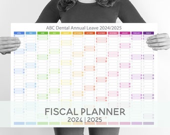 Year Planner April 2024 - March 2025,  FISCAL 2024 Wall Calendar, Monthly Horizontal Wall Planner, Personalised
