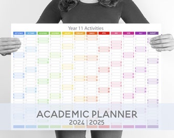 Personalised ACADEMIC Year Planner, Sept 2024/Aug 2025, Large Horizontal Wall Calendar, A1 /A2, Bright Colours, Back to school