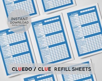 CLUEDO Replacement Score Sheets, CLUE Detective Score Cards, Refill Sheets, Instant Download, Printable, Both White and Orchid versions