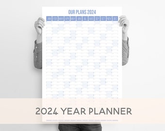 2024 Year planner, Personalised Wall Calendar 2024, Monthly Wall Planner, A1 / A2 VERTICAL Year Planner, Cornflower Blue