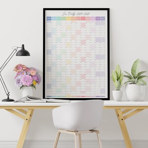 FISCAL 2024/2025 Year planner, Personalised Planner Apr 2024 Mar 2025, Monthly Wall Planner, A1 / A2 VERTICAL calendar, Pastel colours image 2