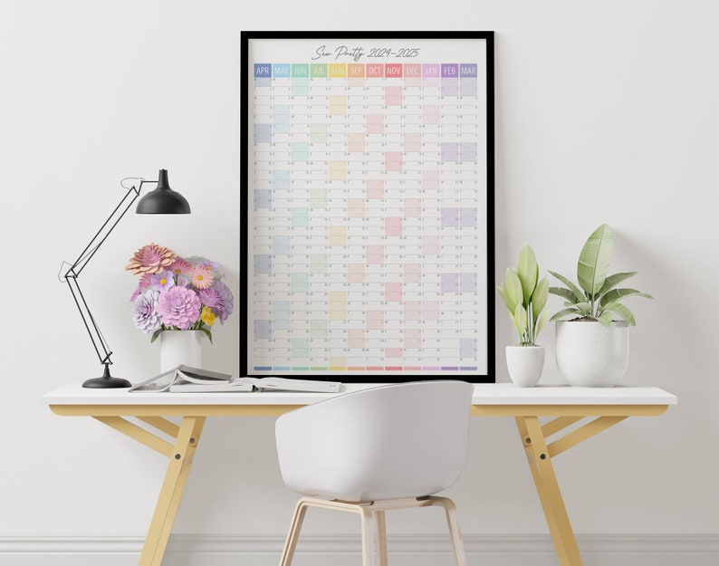 FISCAL 2024/2025 Year planner, Personalised Planner Apr 2024 Mar 2025, Monthly Wall Planner, A1 / A2 VERTICAL calendar, Pastel colours image 2