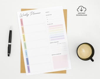 WEEKLY PLANNER, Printable planner, Weekly Organiser, Weekly Schedule, To-do List, A4 / A5 / US Letter size
