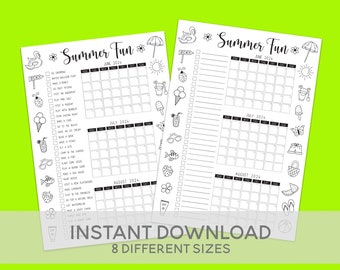 Printable Summer Activity Planner,  Kid's Summer Bucket List Tracker, Summer Holiday Check List, Summer to do list, XL sizes included, 2024