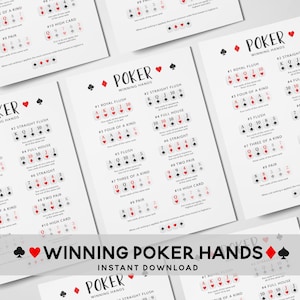 Poker Winning Hands Cheat Sheet - Instant Download, Printable, 2-Up and 4-Up on A4 & US Letter - Perfect for Poker Nights