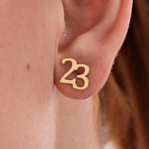 14K Solid Gold Number Stud Earrings, Personalized Number Earrings, Custom Number Jewelry, Birthday Gift