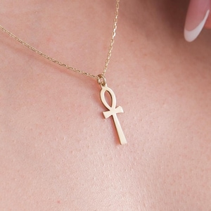 14K Solid Gold Ankh Necklace, Spiritual Necklace, Ankh Jewelry, Egyptian Jewelry, Ankh Pendant, Gift for Women