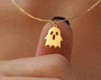 14K Solid Gold Ghost Necklace,  Ghost Jewelry,  Spooky Ghost Necklace for Her,  Ghost Pendant, Gold Ghost Necklace, Mothers Day Gifts