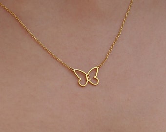 14K Solid Gold Personalized Butterfly Necklace, Custom Butterfly Necklace, Initial Necklace, Letter Pendant for Women, Mothers Day Gift