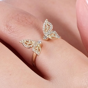 14K Solid Gold Butterfly Rings for Women, Butterfly Open Ring, Butterfly Wings Ring, Butterfly Jewelry, Gift for Her, Birthday Gift