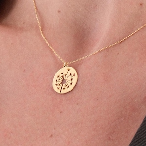 14K Solid Gold Dandelion Necklace, Dandelion Pendant, Dandelion Flower Jewelry, Wish Necklace, Birthday Gift, Gift for Her
