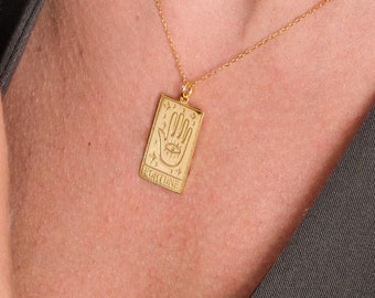 14K Gold Vermeil Tarot Card Necklace: Spiritual Jewelry Gift