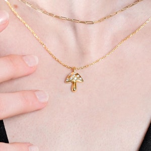 18K Gold Vermeil Mushroom Pendant Necklace: Cottagecore Jewelry