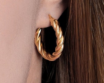 18K Gold Vermeil Twisted Hoop Earrings: Lightweight Rope Design - Etsy