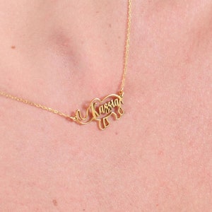 14K Solid Gold Elephant Name Necklace: Personalized Jewelry Gift