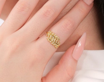 14K Gold Vermeil Olive Branch Ring, Leaf Ring, Adjustable Open Ring, Branch Ring, Twig Ring,  Leaf Jewelry, Mothers Day Gift