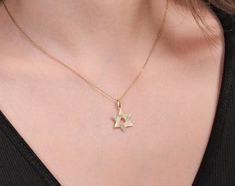 14K Solid Gold Star of David Necklace , Gold Jewish Necklace , Star of David Pendant for Mom , Religious Necklace , Jewish Star Necklace