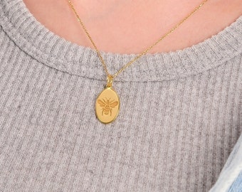 14K Gold Vermeil Bee Pendant Necklace:  Honeybee Jewelry