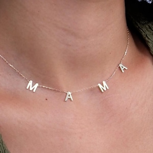 14K Solid Gold Mama Necklace, Multiple Initial Necklace, Birthday Gift, From Daughter, Grandma Gift, Birthday Gift Mom